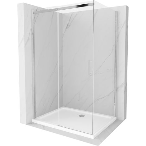 Mexen Omega ausziehbare Duschabtrennung 110 x 70 cm, Transparent, Chrom + Duschwanne Flat - 825-110-