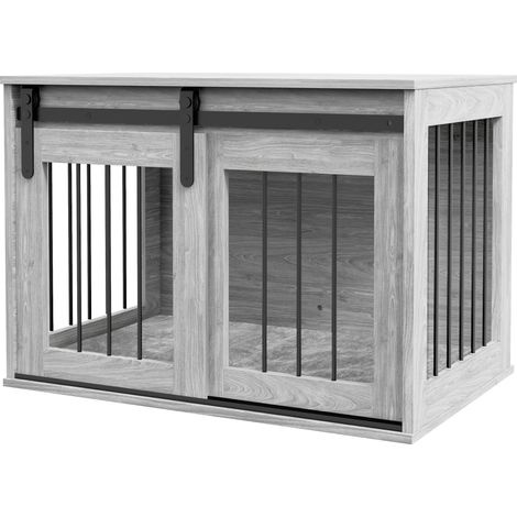 80cm Dog Crate Furniture  Removable Cushion for Large Dogs- Grey (1/5)
