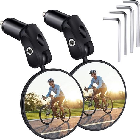 Fahrrad-Rückspiegel, 2 Stück Weitwinkel-Konvexspiegel für Lenker, Endmontage für Mountainbikes und Rennräder, 360° drehbar für Erwachsene.