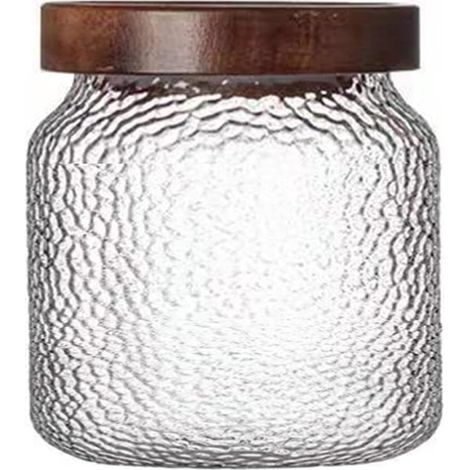 Tarro de cristal con tapa de madera, recipientes para almacenar alimentos con tapa de madera para alimentos, granos de café, cereales (400 ml) (1/2)