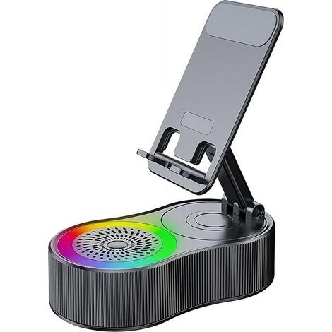 Supporto per altoparlante Bluetooth, supporto audio e video multifunzionale girevole a 360° con suono surround HiFi, capacità di carico di 8 kg per telefoni e tablet, TWS/FM/RGB/NFC (1/5)
