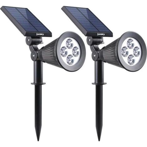 Spot solaire extérieur étanche - LUMISKY - 4 LEDs blanches - 200 Lm - Tête pivotante à 90°C (1/4)