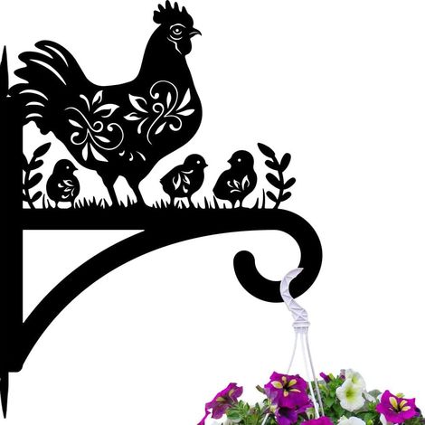 Soporte colgante para plantas "Pollo y pollitos", ganchos metálicos para exteriores, ideales para colgar plantas, macetas y faroles. (1/5)