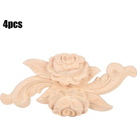 Lot 4 Appliques d'angle en bois sculpté fleur, Déco meuble vintage, Ornements de porte et armoire, Style ancien (1/5)