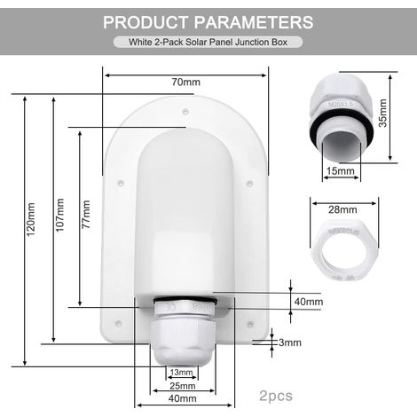 Lot de 2 passages de câbles étanches pour panneaux solaires, boîtier de jonction ABS IP68 à un trou, pour câbles de 6 à 12 mm², pour panneaux solaires de camping-cars, caravanes et bateaux. (1/4)