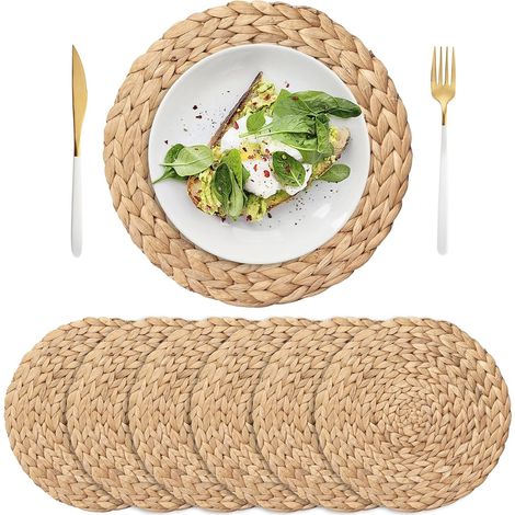 Round Placemat, Non-Slip Placemat, Water Hyacinth Placemat, Wicker Placemat, Large Hand-woven Placemat(11.8 Inches) (1/5)