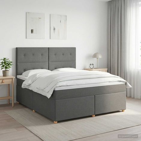 Cama box spring con colchón Gris oscuro 140 x 190 cm Tela (1/5)