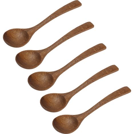 Lot de 5 cuillères en bois naturel lisse, sans bavure, robustes et durables, style vintage, résistantes à la chaleur, à bec rond.