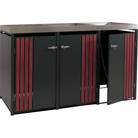 [NON UTILIZZATO] Copribidone triplo HHG-375, copricassonetto con fioriera, metallo 125x196x84cm 75kg, antracite effetto legno scuro