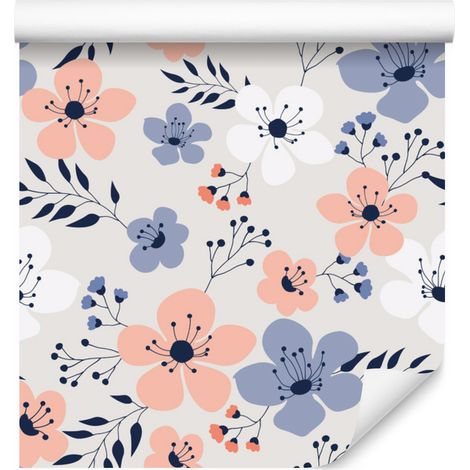 Papel pintado de flores primaverales de colores para salón y dormitorio, 50x1000 cm. (1/5)