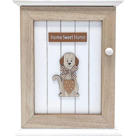 Boite a Clef en Bois, Armoires à Clés Murale avec 6 Crochets, Mignon Chien Thème Maison Cuisine Décorative, Idées Cadeau pour Amoureux des Chiens, Brun 21 x 25cm (1/5)