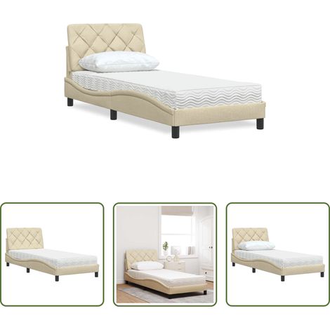 vidaXL Sommeil confortable - Lit avec matelas crème 80x200 cm tissu (1/5)