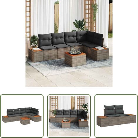 Gartentisch - Garten-Sofa-Set mit Kissen mit Speicher 6 pcs Grau Poly Rattan (1/5)