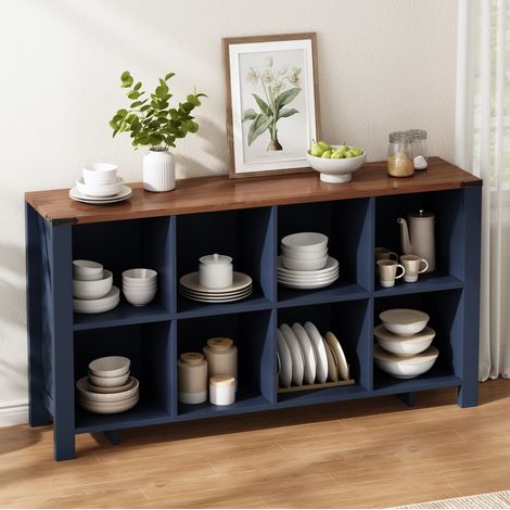 Mueble de almacenamiento horizontal con 8 nichos, 140 x 34 x 75 cm, MDF azul DESVIAE (1/5)