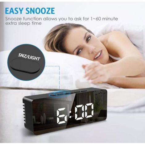 Réveil Radio - Écran Miroir LED 5,8 Pouces - Affichage Heure Date Température - Mode Nuit Réglable - Alimentation USB ou Piles AAA - 1 Pièce (1/4)
