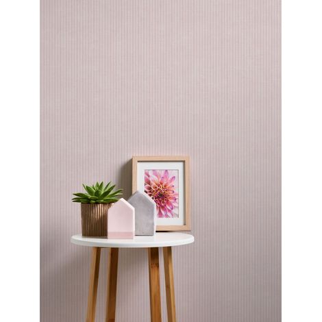 Papier peint intissé à rayures rose clair Papier peint intissé à rayures rose clair style maison de campagne (1/5)