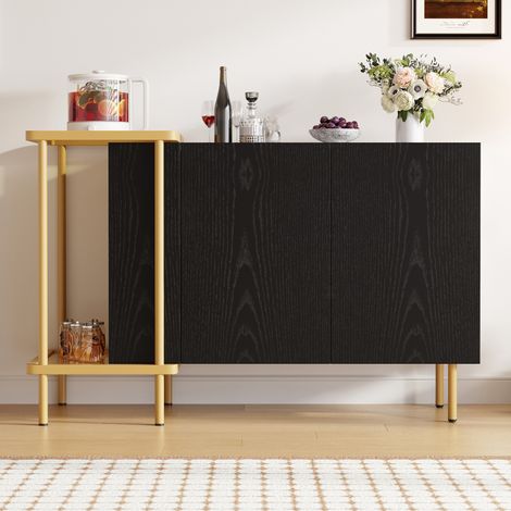 Console haute style industriel noir 120 × 40 × 77,5 cm – 2 portes + 2 ...