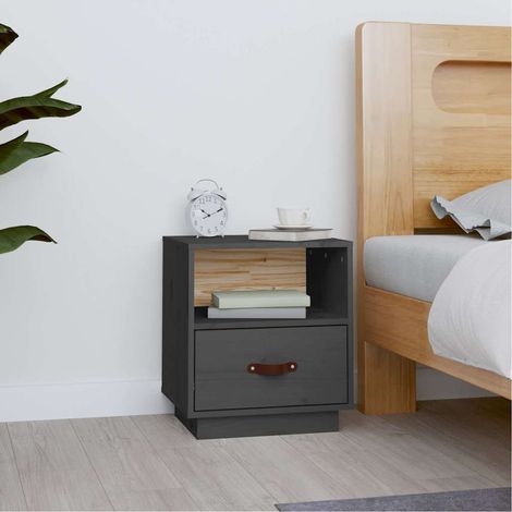 Table de chevet flottante-Table de nuit Gris 40x34x45 cm Bois de pin massif 939891 (1/5)