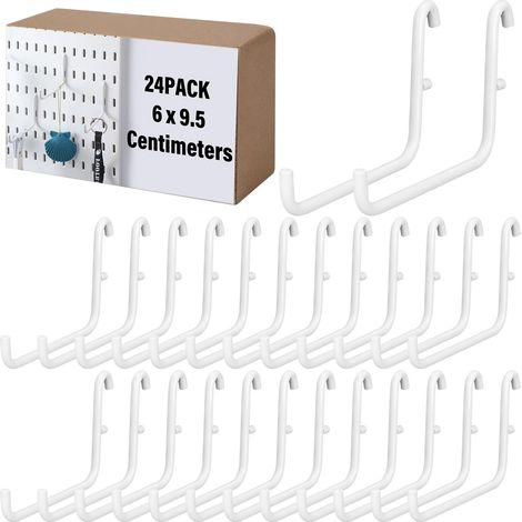 Set mit 24 weißen Metallhaken mit langen Löchern, Aufbewahrungszubehör für Büro- und Haushaltswerkzeuge (6 × 9,5 cm)