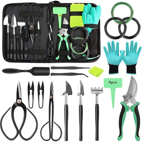 Kit d'outils pour bonsaï Professional 20 pièces - Ensemble Complet en Acier de qualité,Le greffage et l'entretien, idéal pour Offrir et pour Le Jardinage Personnel (étui de Rangement Inclus) (1/5)