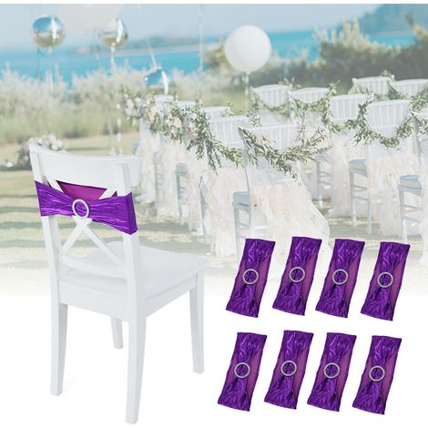 Lot de 10 housses de chaises de banquet de mariage avec ceintures élastiques et bordures décoratives violettes (1/5)