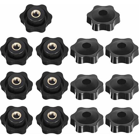 Bouton de Serrage Tête étoile, Étoile Tête Écrous De Serrage Bouton, Serrage Écrous Poignée Forme Étoile, Bouton De Serrage De Filetage, pour Machine-outil, Noire, M6, 14 Pièces (1/4)