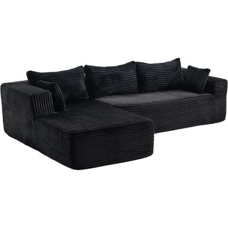 Divano modulare angolare a L con chaise longue in corduroy nero (1/5)