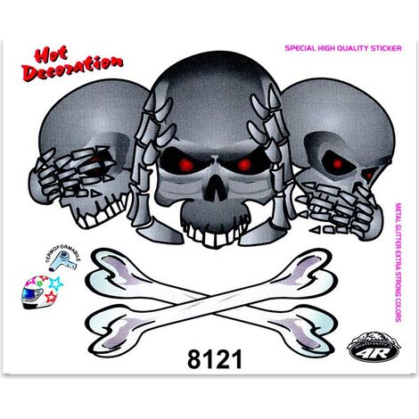 Adesivi Sticker Teschio Non Vedo Non Sento Non Parlo, 14 X 16 Cm (1/4)