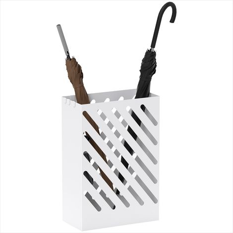 Console Porte-parapluie en acier blanc avec bac récupérateur et 4 (1/5)