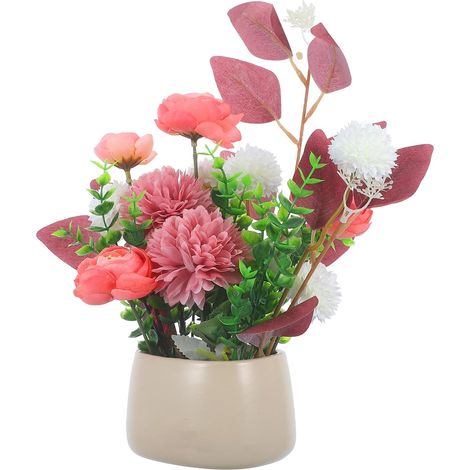 Artificial Potted Rose Bonsai, Realistic Decoration for Living Room and Office (1/5)