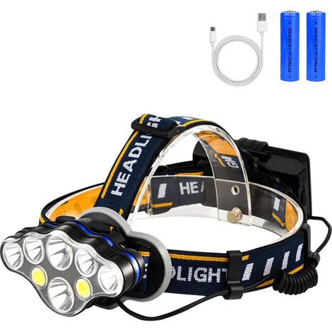 Lampe frontale LED rechargeable, lampe torche avec câble USB, 2 piles, 8 modes d'éclairage, lampe frontale étanche avec lumière rouge pour le camping, le vélo, la course à pied et la pêche.
