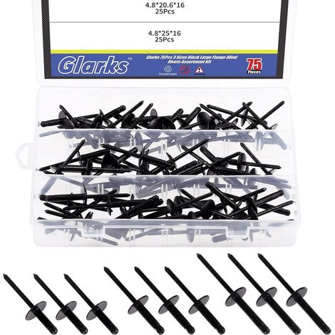Assortiment de 75 rivets aveugles à grande bride de 3/16" x 5/8" / 13/16" / 2,5 cm - Noir (1/5)