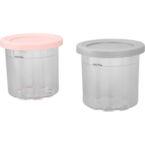 x 600 ml Eiscremebehälter, Eiscremeaufbewahrungsbehälter, kompatibel mit Ninja NC299AMZ und NC300s, grau und rosa (1/5)