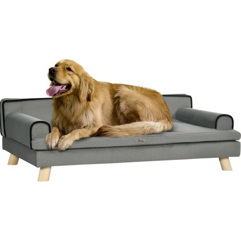 PawHut Dog Sofa, with Wooden Legs, Water-Resistant Fabric, for Medium & Large Dogs - Grey (1/5)