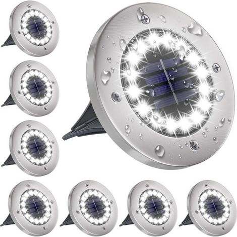 Solar-Bodenleuchten mit 16 LEDs, wasserdichte Solarleuchte, Solar-Gartenleuchte für Garten, Terrasse und Rasen, weißes Licht, 8 Stück (1/4)