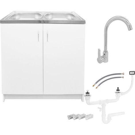 STAMAR Küchenunterschrank - Doppelspüle 80 cm - Weiß - Praktisch und Elegant - Hergestellt in Polen