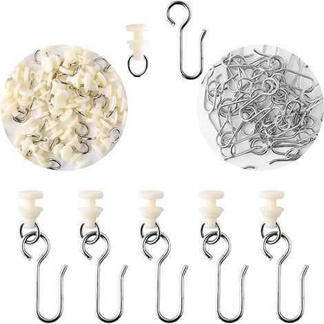 Crochets tringle rideau 50 pièces, 25 curseurs plastique + 25 métal pour rideaux portes (1/5)