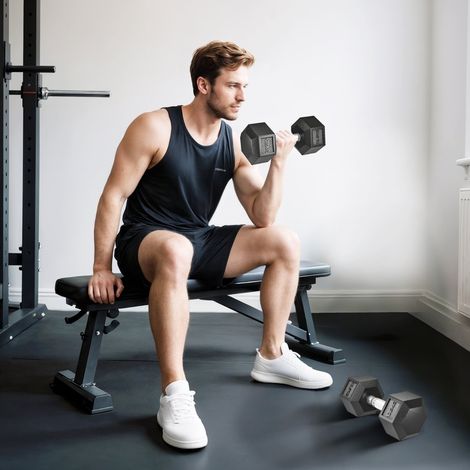 Haltères en fonte avec poignée moletée, 2 x 12,5 kg – pour musculation maison, salle de sport et fitness – poids libre réglable (1/4)