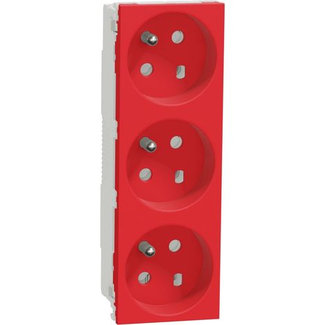 prise de courant - 3 x 2p+t - 45d - borne auto - détrompage - rouge - schneider electric nu307103 (1/4)