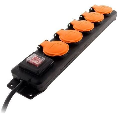 Bloc étanche IP44 5 Prises 16A 2P+T avec clapets et Interrupteur - Câble HO5RRF 3G1mm² 1,5m - Noir (1/5)