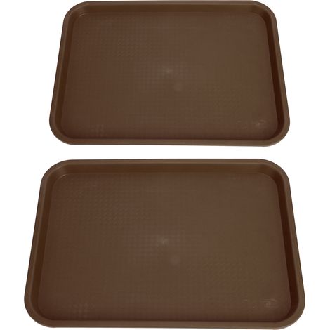 Lot de 2 plateaux rectangulaires moyens en plastique résistant aux chocs, antidérapants, épais, pour cantine et restaurant, couleur marron (1/5)
