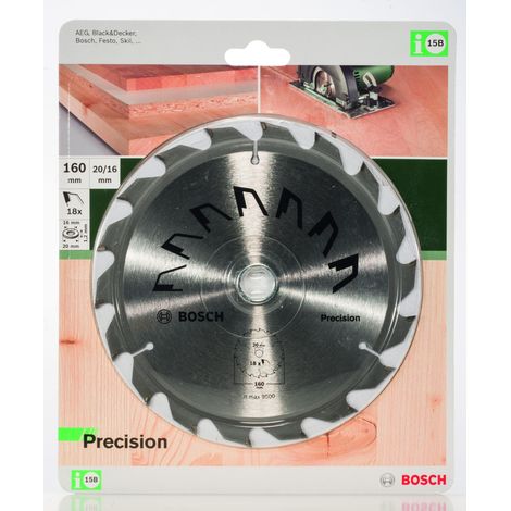 Bosch 1x Lame de Scie Circulaire Precison (pour Bois, O 160 x 2.5/1.5 x 20/16 mm, 18 Dents, ATB, avec 1x Bague de Reduction 16 mm, Accessoire Scie Circulaire) (1/5)
