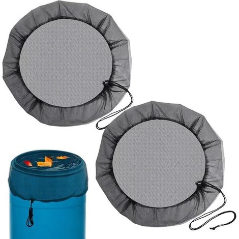 Lot de 2 filets de protection pour barils de récupération d'eau de pluie, diamètre 90 cm, protègent contre les moustiques et les débris (1/5)