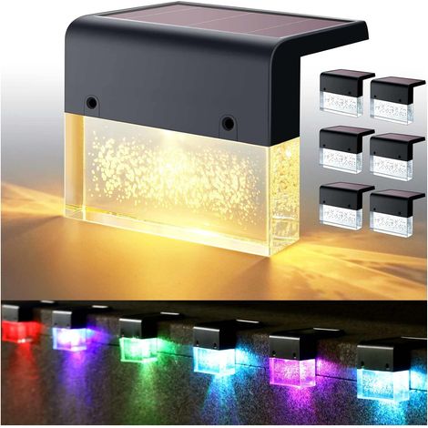 Set mit 6 warmweißen, farbwechselnden Solar-Terrassenleuchten für Zäune, Treppen, Geländer, Wände, Poolbereiche und als Dekoration (1/5)