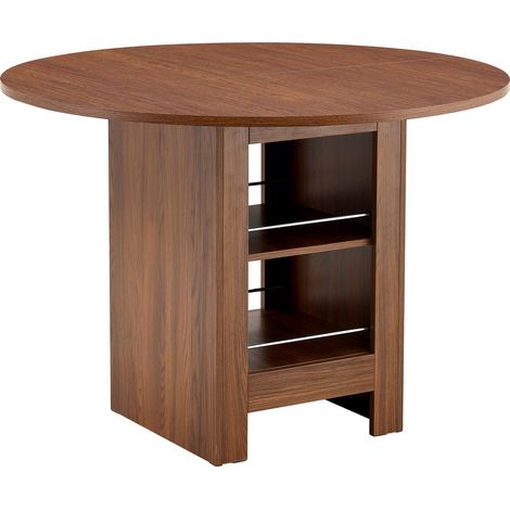 Moderner runder Esstisch aus MDF in Nussbaumoptik, 100 cm, mit offenen Ablagefächern (1/5)