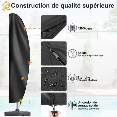 Housse Parasol Déporté, Robuste Tissu Oxford 420D, Iimperméable, Anti-UV Housse de Protection Parasol Deporte avec Grilles D’aération, Noir, 265x50/70/40cm