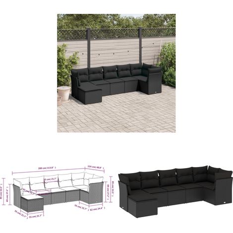 7-tlg. Garten-Sofagarnitur mit Kissen Schwarz Poly Rattan - Gartenmöbel - Sofa Set - Rattan Möbel - Outdoor Sofa - Lounge Set - Home & Living (1/3)