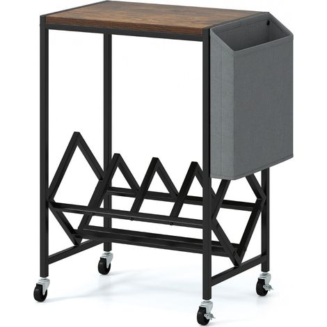 Support roulant pour platine vinyle 49,5 x 30 x 64 cm avec rangement pratique et 4 roulettes noires en bois d'ingénierie marron rustique