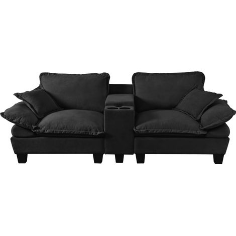 Modulare Cloud-Couch, Segelboot-Sofa mit Getränkehaltern & Stauraum, 2 Kissen, Chenille-Bezug für Apartments & Wohnzimmer, Schwarz