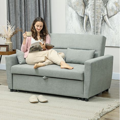 Canapé convertible 2 places in tessuto grigio chiaro 155x90x88,5 cm con schienale regolabile (1/5)